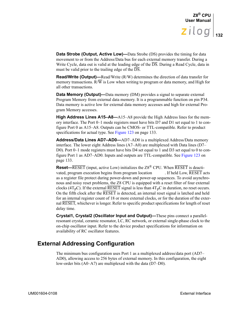 External addressing configuration | Zilog Z86193 User Manual | Page 139 / 260