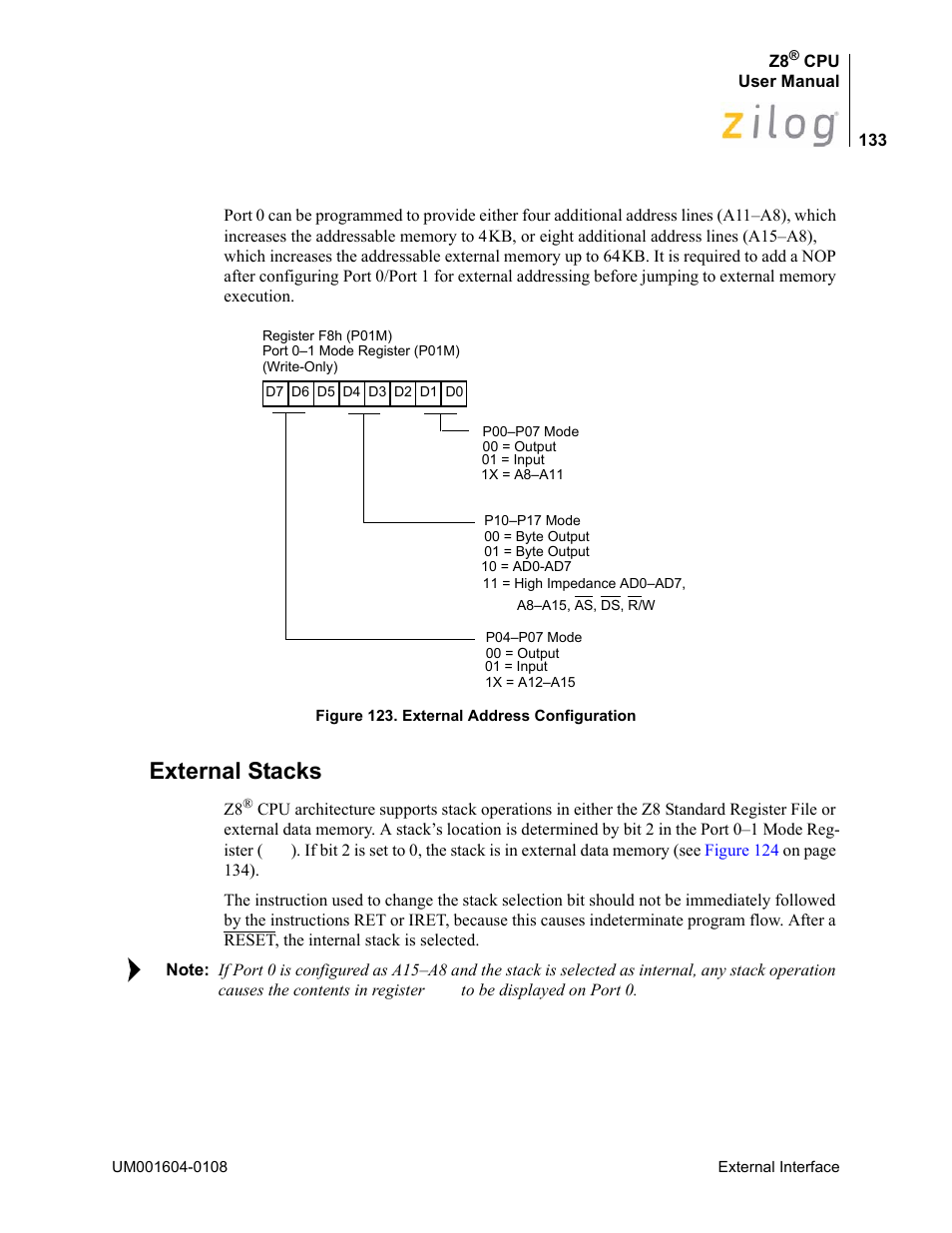 External stacks, Figure 123 | Zilog Z86193 User Manual | Page 140 / 260