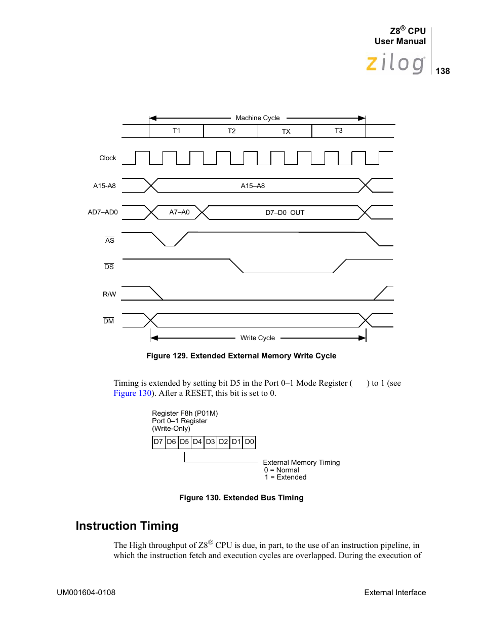 Instruction timing, Figure 129 | Zilog Z86193 User Manual | Page 145 / 260