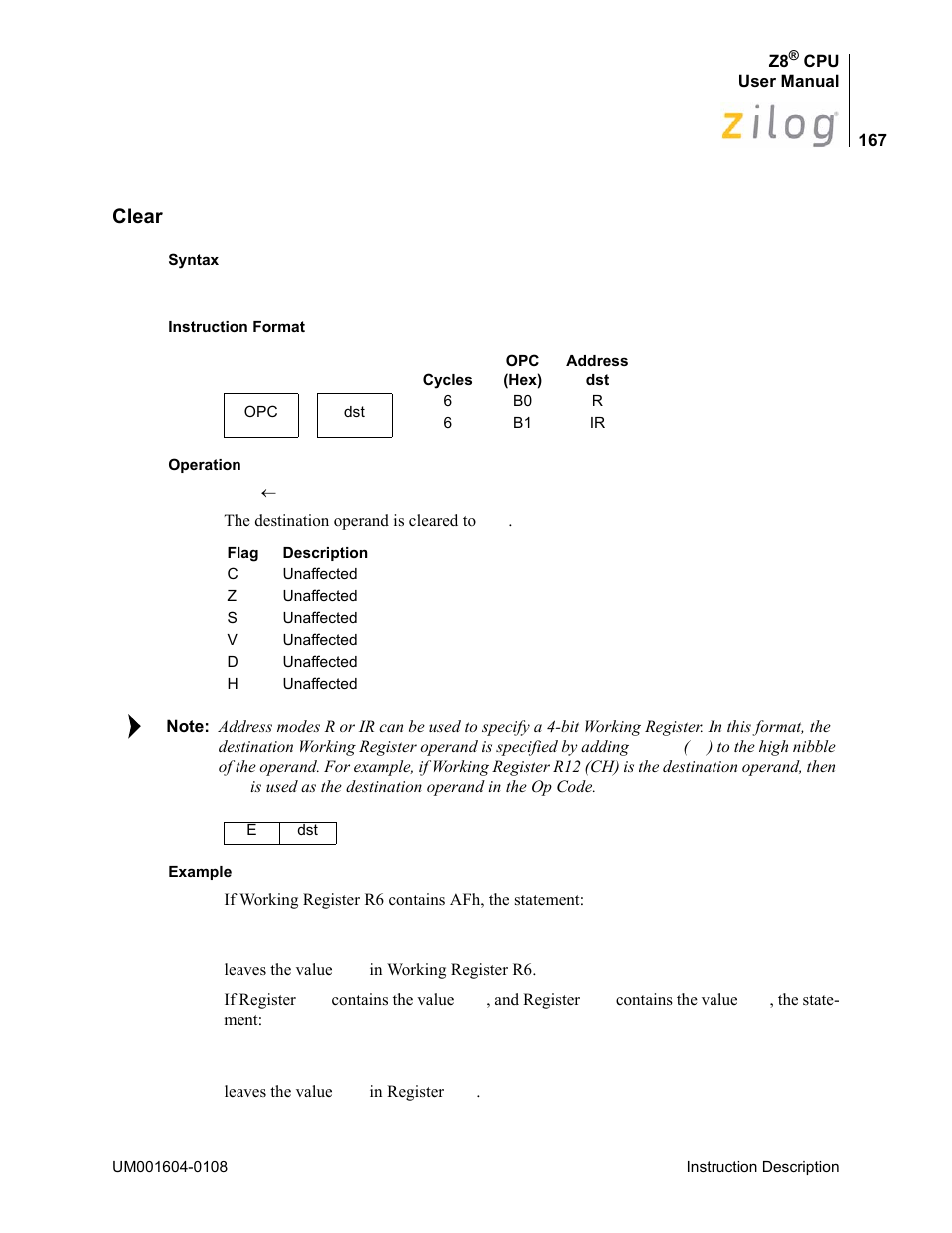 Clear | Zilog Z86193 User Manual | Page 174 / 260