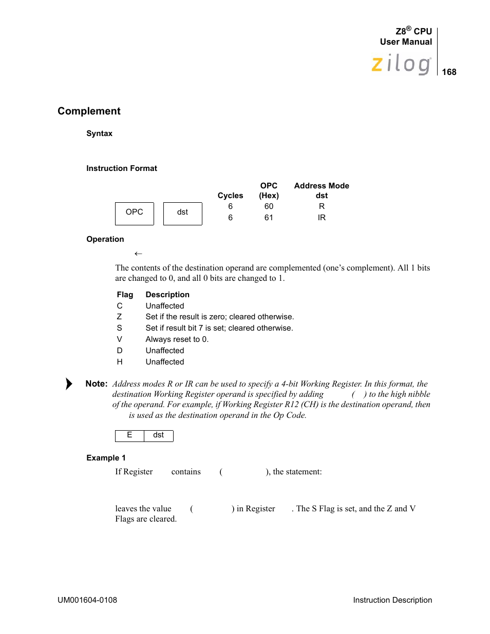 Complement | Zilog Z86193 User Manual | Page 175 / 260