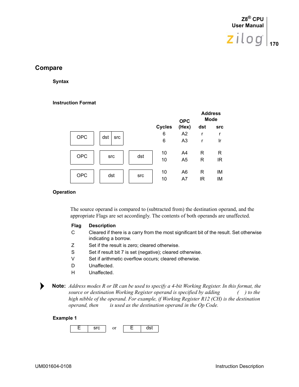 Compare | Zilog Z86193 User Manual | Page 177 / 260