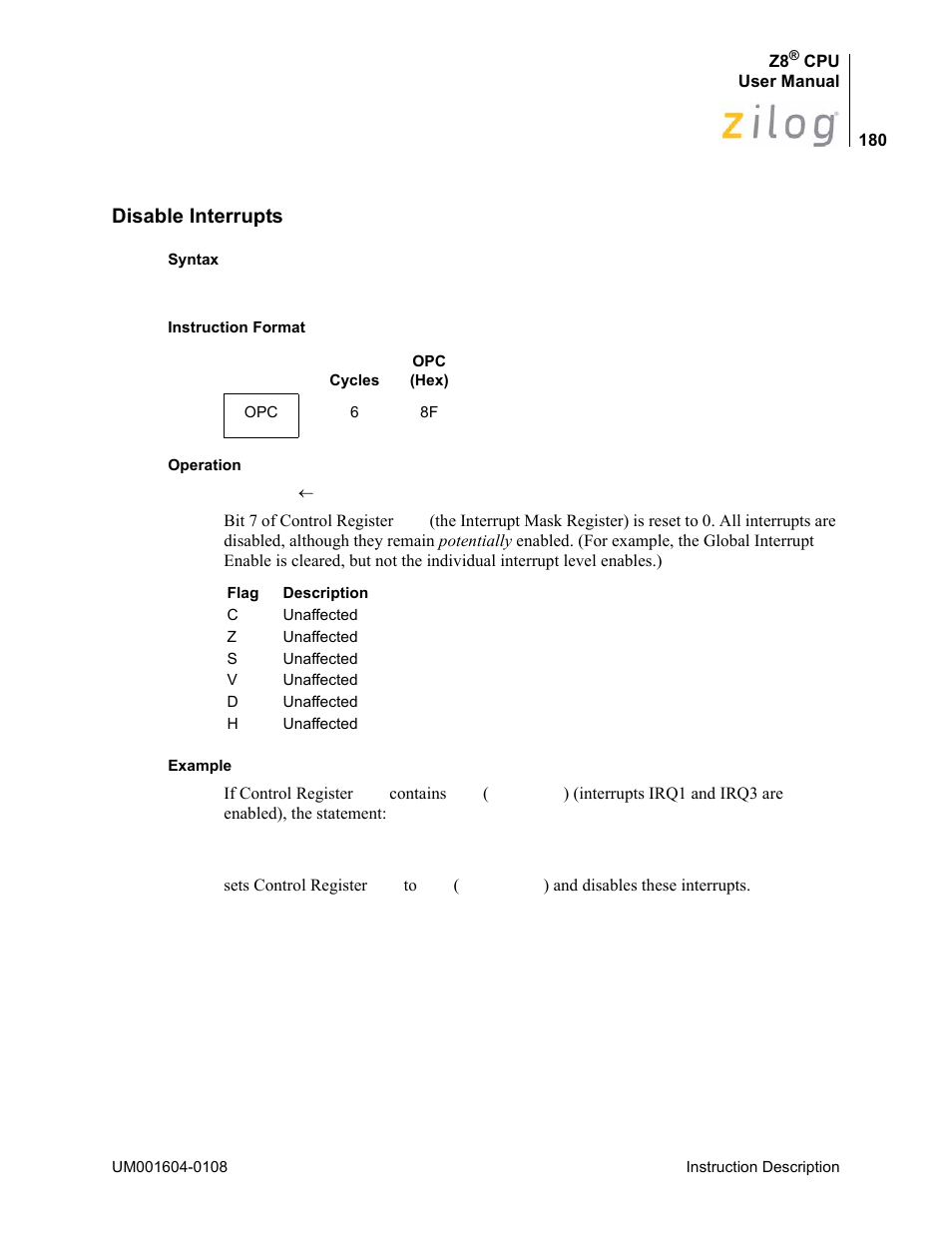 Disable interrupts | Zilog Z86193 User Manual | Page 187 / 260