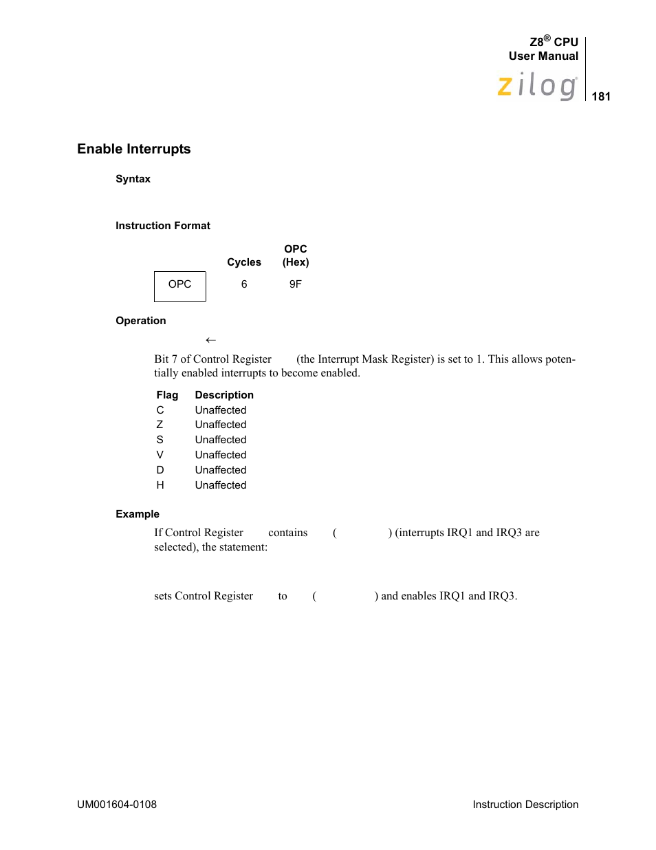 Enable interrupts | Zilog Z86193 User Manual | Page 188 / 260