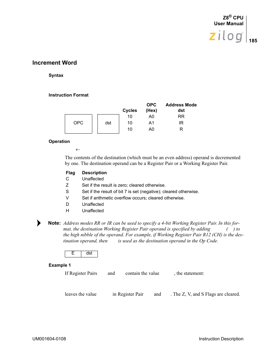 Increment word | Zilog Z86193 User Manual | Page 192 / 260