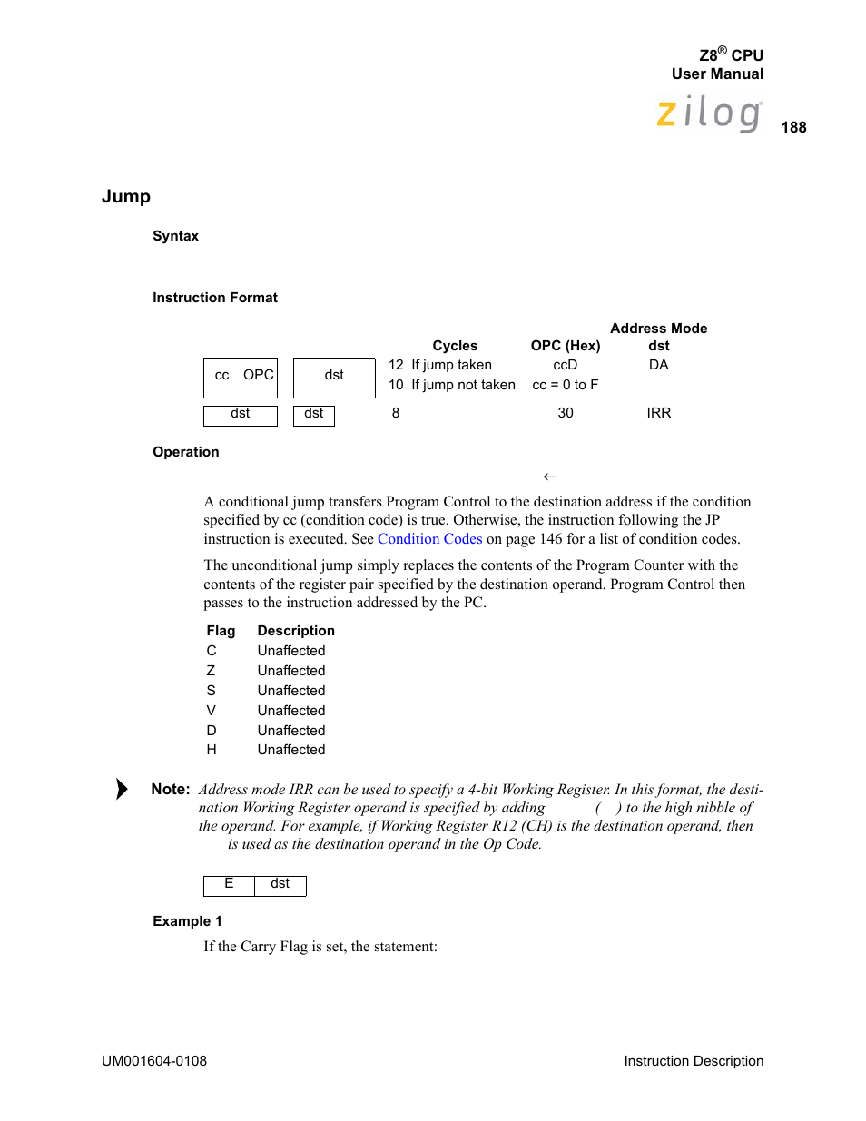 Jump | Zilog Z86193 User Manual | Page 195 / 260