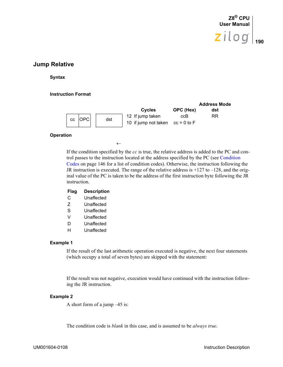 Jump relative | Zilog Z86193 User Manual | Page 197 / 260