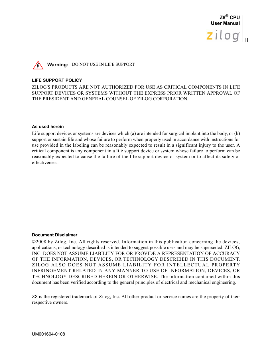 Zilog Z86193 User Manual | Page 2 / 260