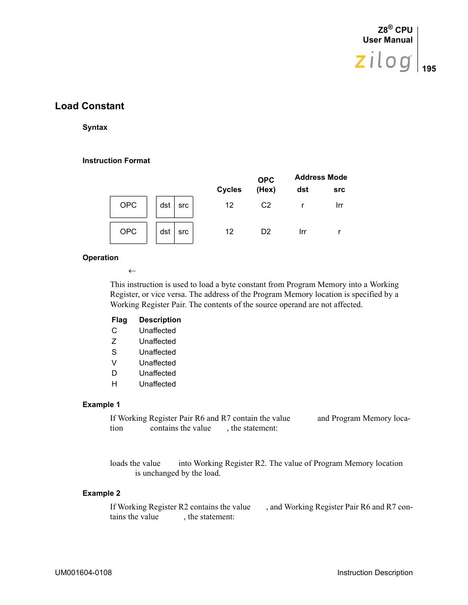 Load constant | Zilog Z86193 User Manual | Page 202 / 260