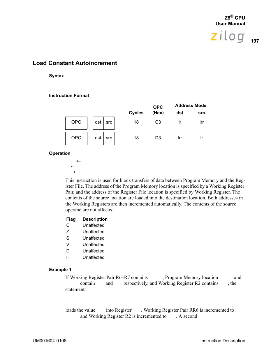 Load constant autoincrement | Zilog Z86193 User Manual | Page 204 / 260