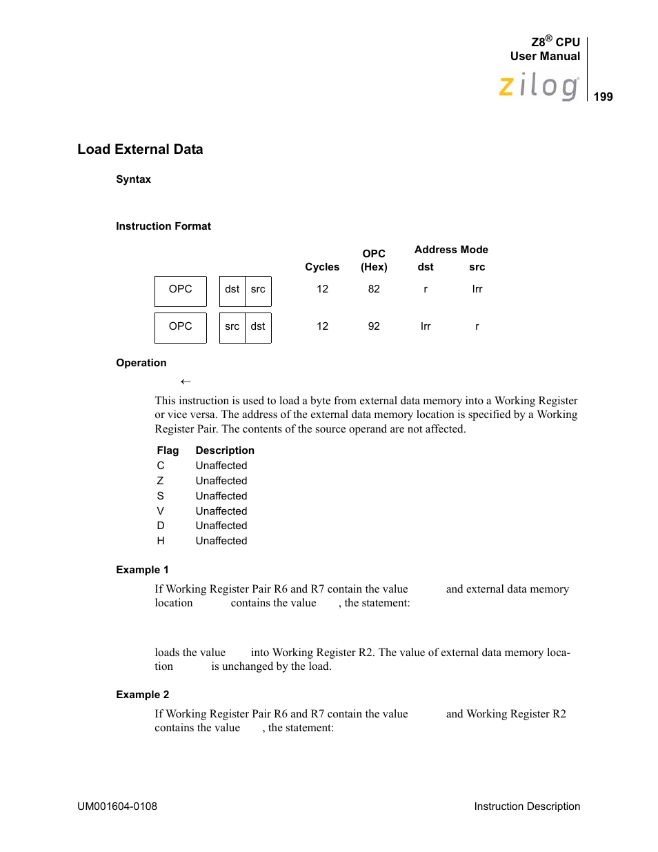Load external data | Zilog Z86193 User Manual | Page 206 / 260