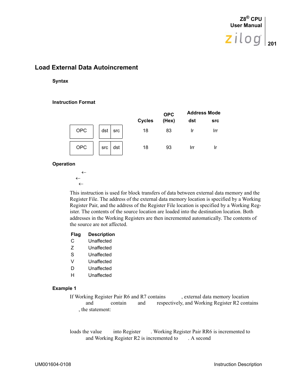 Load external data autoincrement | Zilog Z86193 User Manual | Page 208 / 260