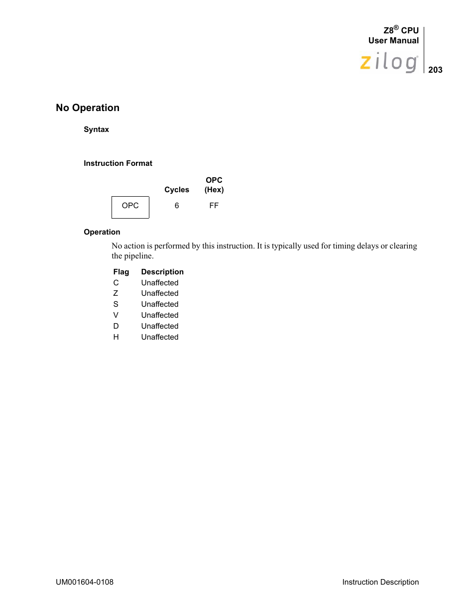 No operation | Zilog Z86193 User Manual | Page 210 / 260