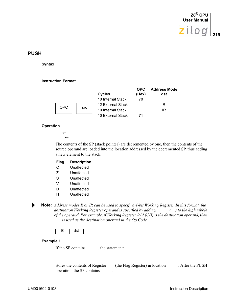 Push | Zilog Z86193 User Manual | Page 222 / 260