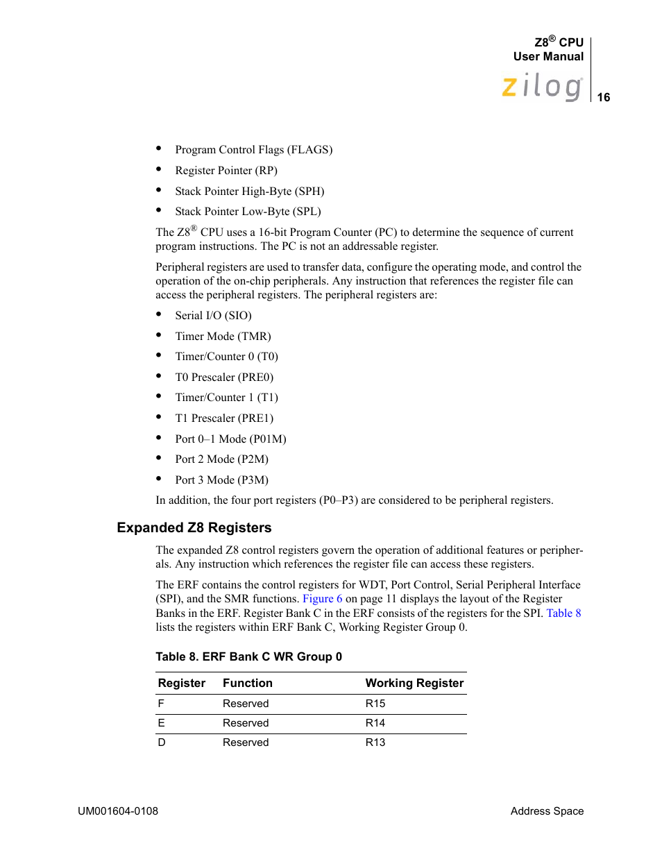 Expanded z8 registers | Zilog Z86193 User Manual | Page 23 / 260