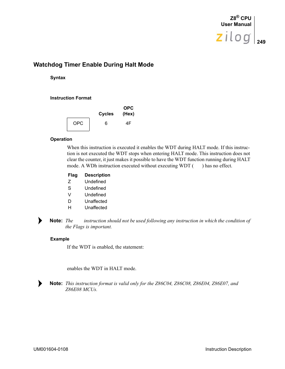 Watchdog timer enable during halt mode | Zilog Z86193 User Manual | Page 256 / 260