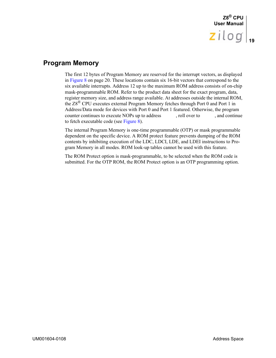 Program memory | Zilog Z86193 User Manual | Page 26 / 260