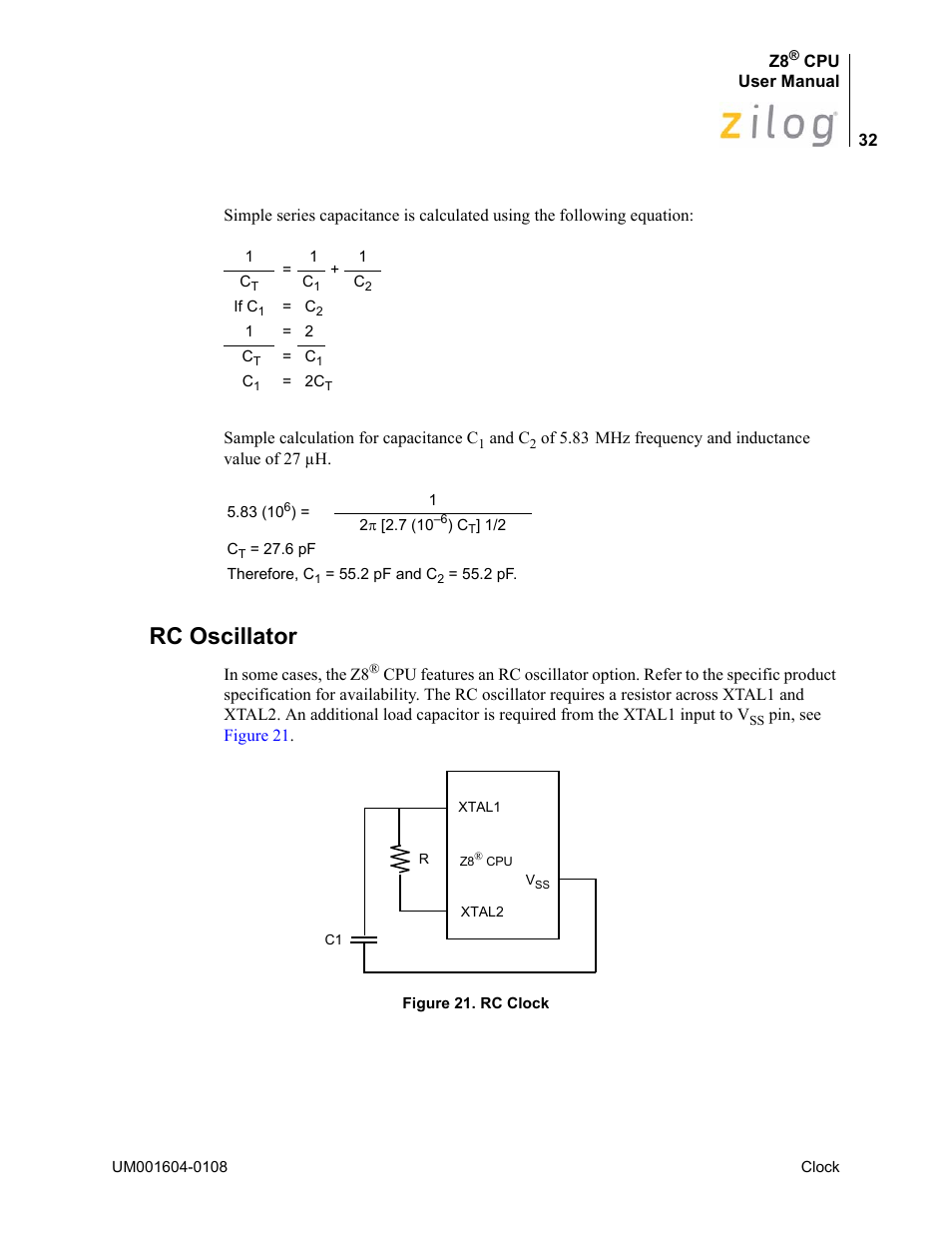 Rc oscillator | Zilog Z86193 User Manual | Page 39 / 260