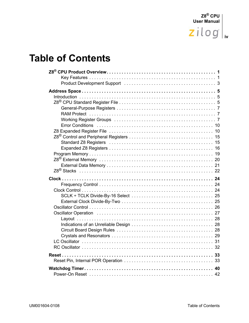 Zilog Z86193 User Manual | Page 4 / 260