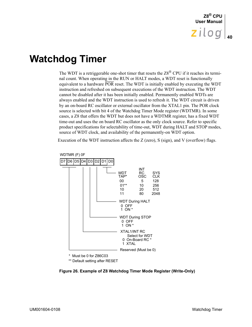 Watchdog timer | Zilog Z86193 User Manual | Page 47 / 260