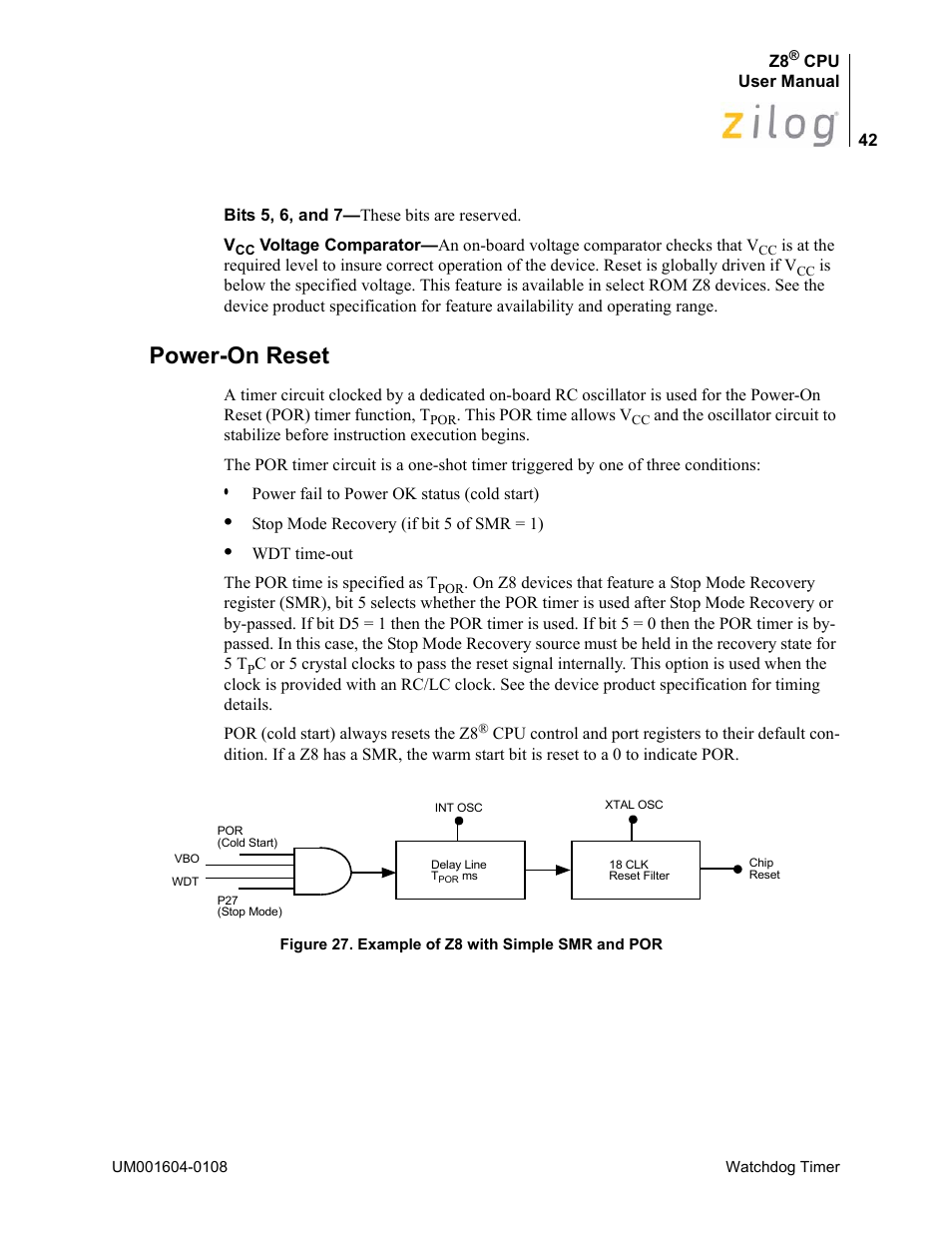 Power-on reset | Zilog Z86193 User Manual | Page 49 / 260