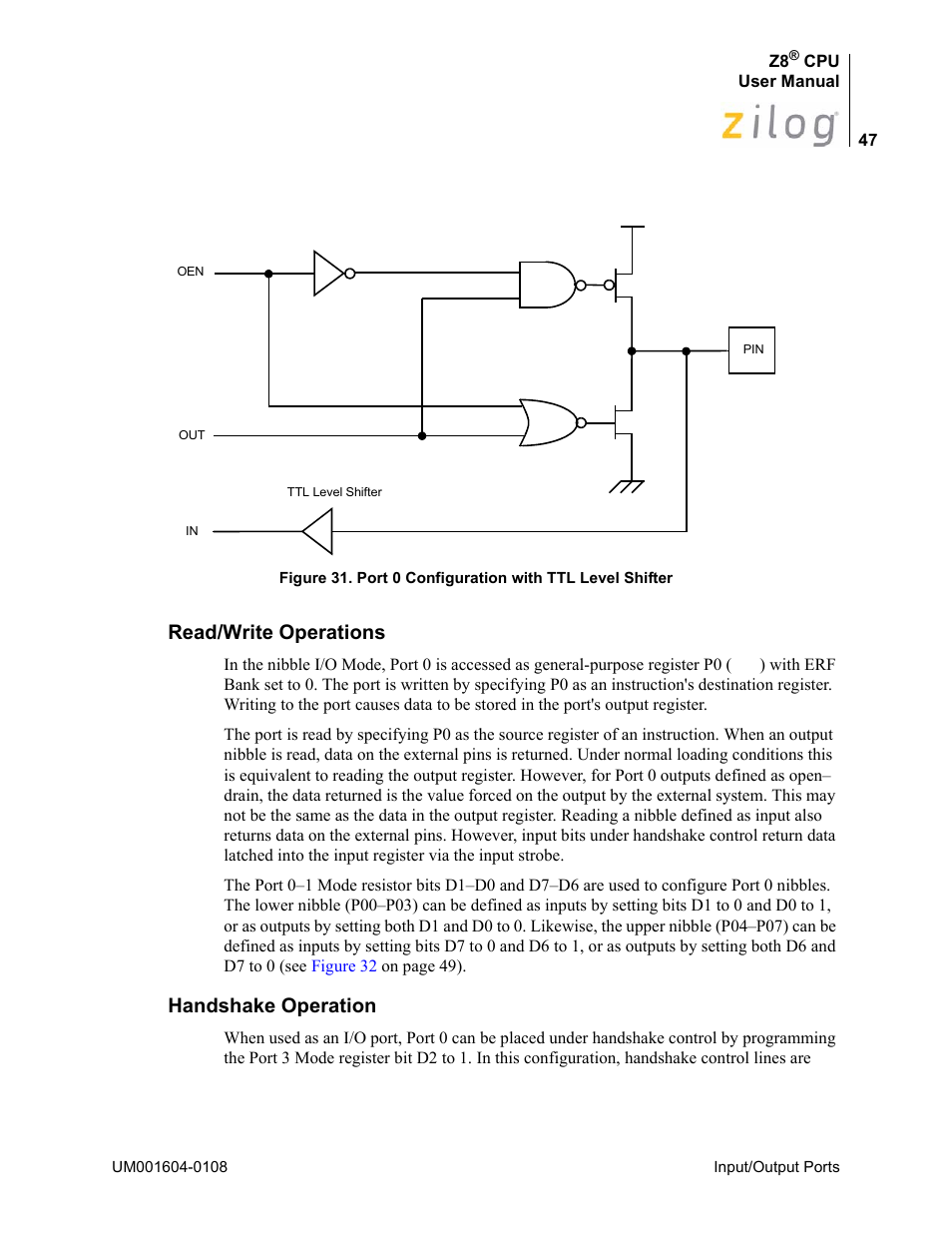 Read/write operations, Handshake operation, Read/write operations handshake operation | Figure 31 | Zilog Z86193 User Manual | Page 54 / 260