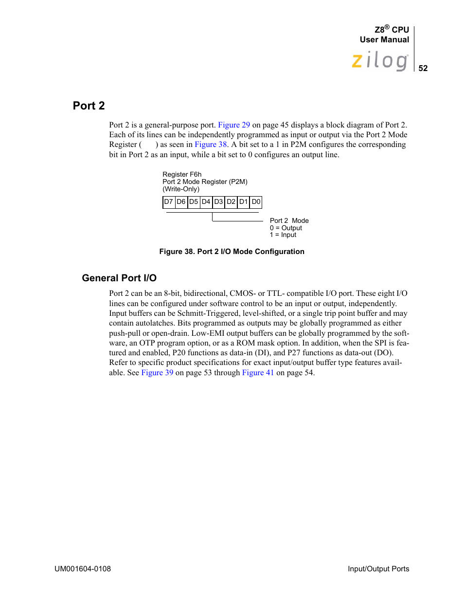 Port 2, General port i/o | Zilog Z86193 User Manual | Page 59 / 260