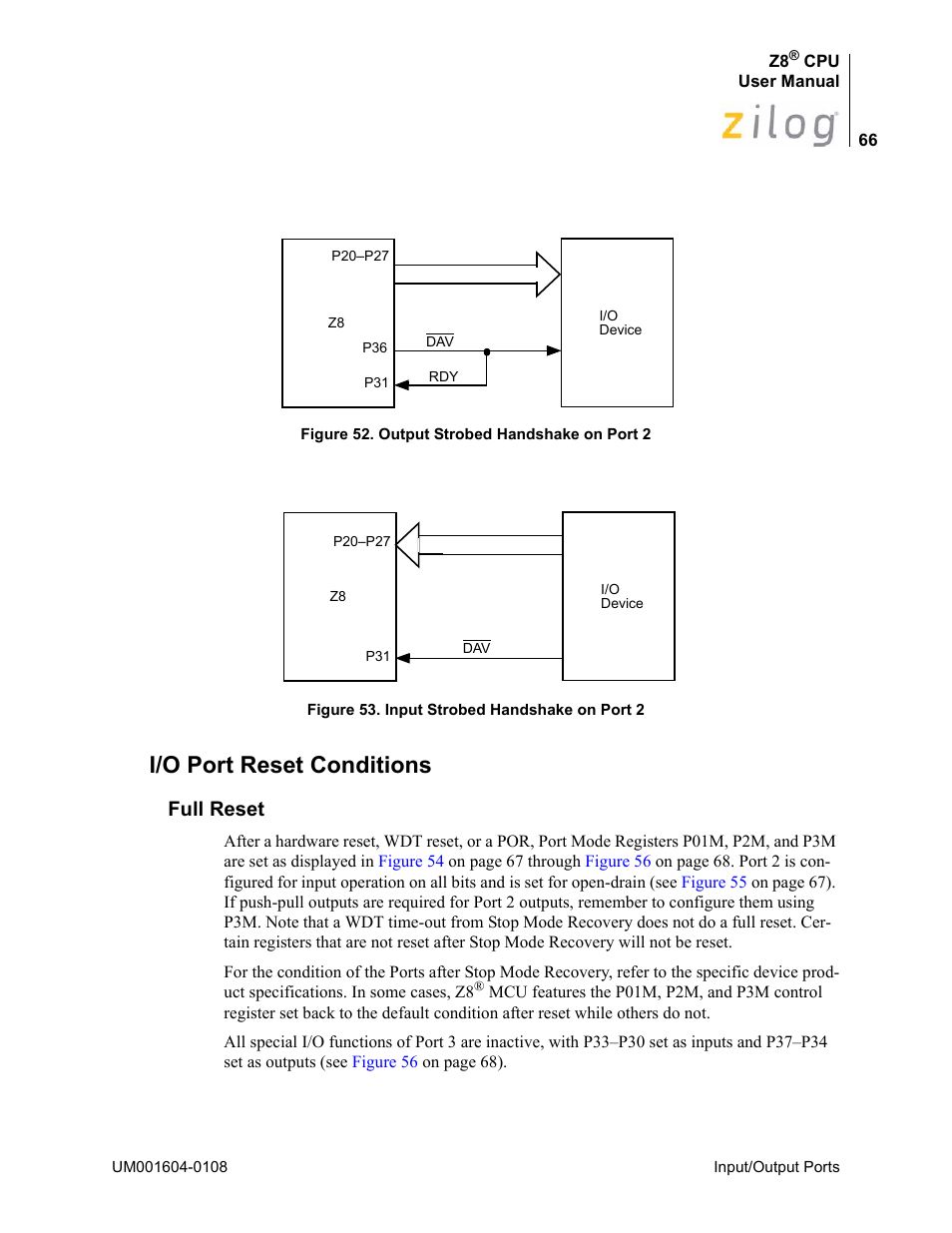 I/o port reset conditions, Full reset | Zilog Z86193 User Manual | Page 73 / 260