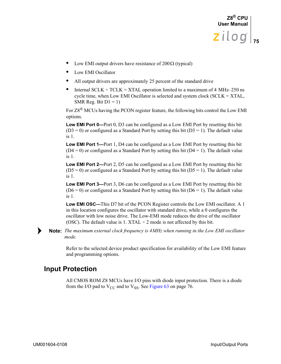 Input protection | Zilog Z86193 User Manual | Page 82 / 260