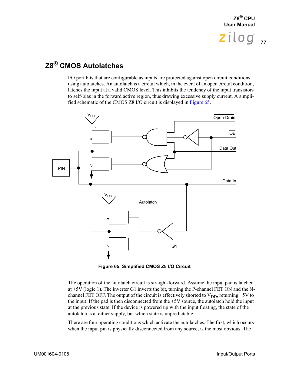 Z8® cmos autolatches, Cmos autolatches | Zilog Z86193 User Manual | Page 84 / 260