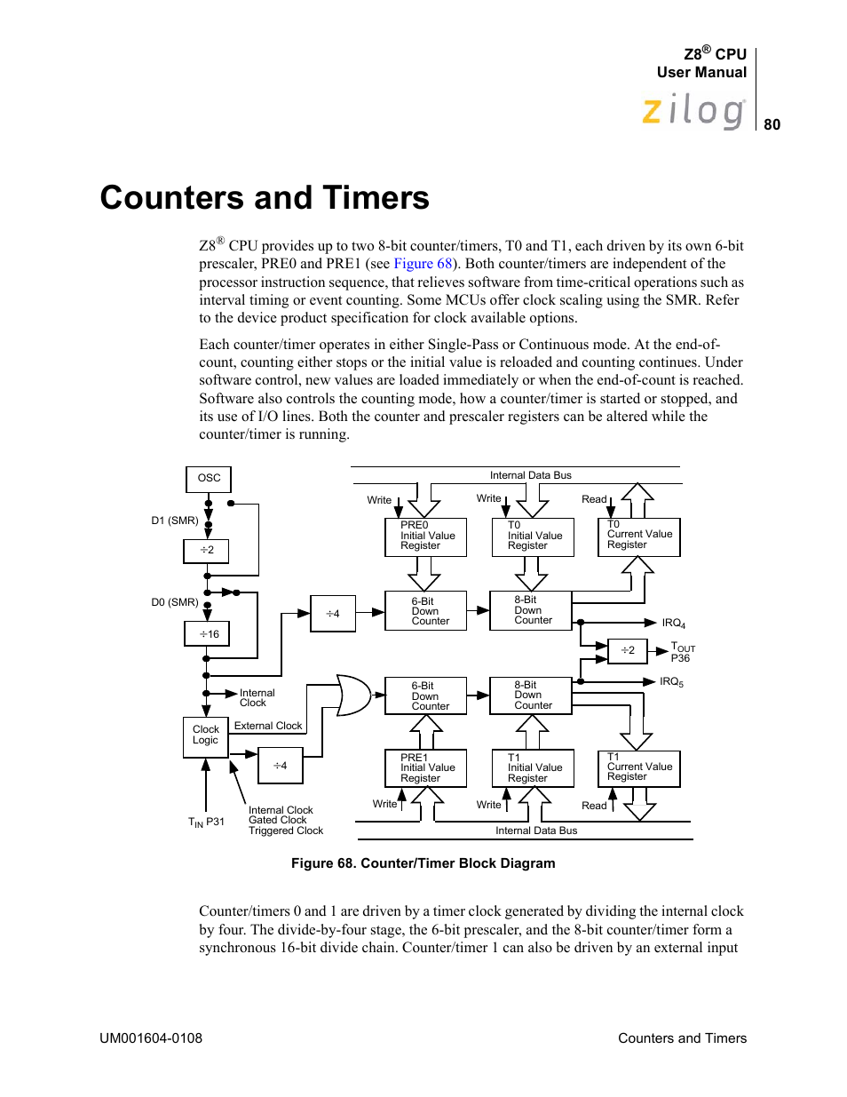 Counters and timers, Cpu user manual | Zilog Z86193 User Manual | Page 87 / 260