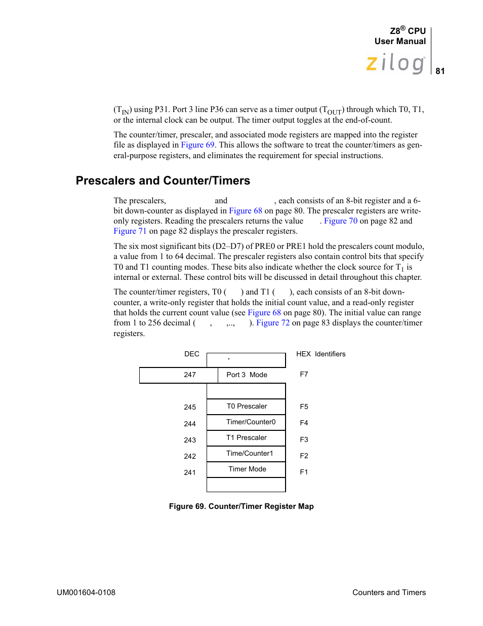 Prescalers and counter/timers | Zilog Z86193 User Manual | Page 88 / 260