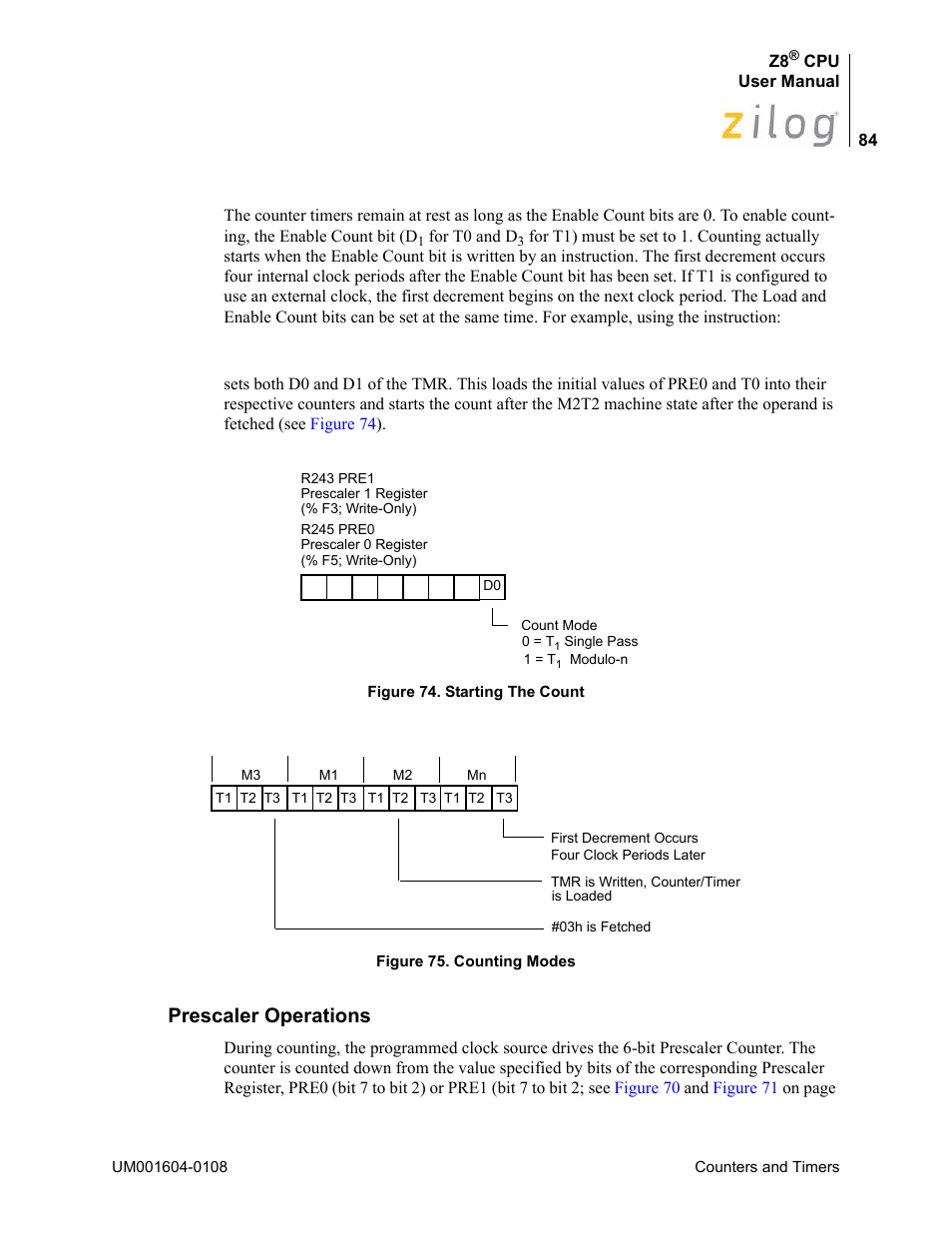 Prescaler operations | Zilog Z86193 User Manual | Page 91 / 260