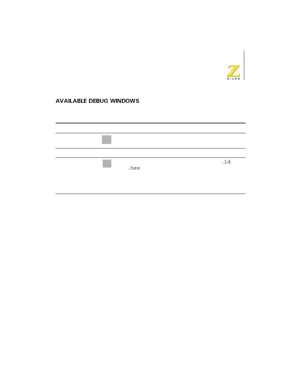 Available debug windows | Zilog Z86C36 User Manual | Page 41 / 64
