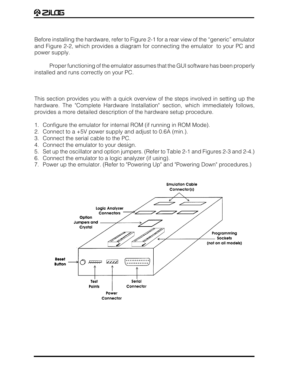 Installing the hardware | Zilog Z86E07 User Manual | Page 12 / 43