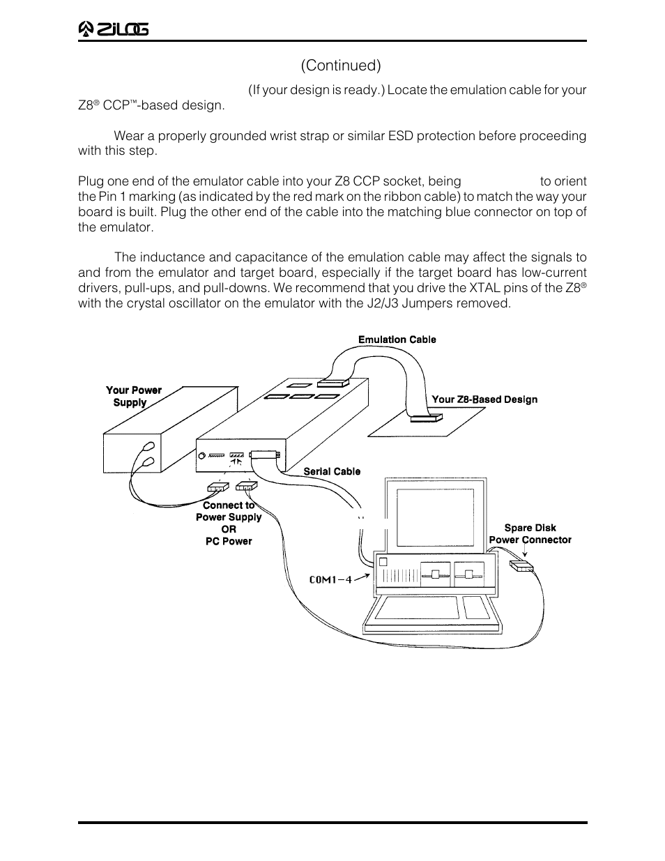 Installing the hardware (continued) | Zilog Z86E07 User Manual | Page 14 / 43