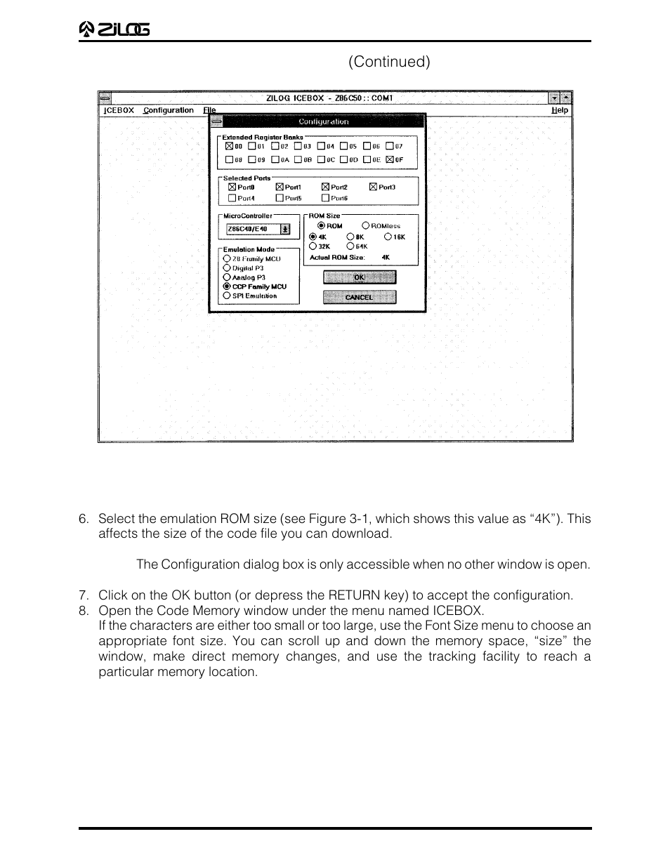 Z8 emulator sample session (continued) | Zilog Z86E07 User Manual | Page 22 / 43