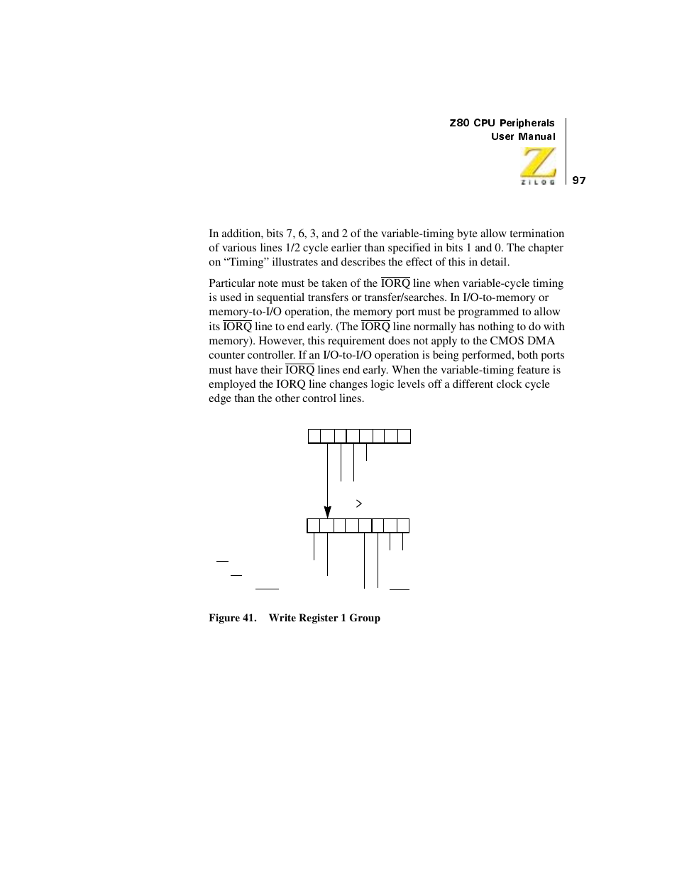 Figure 41. write register 1 group | Zilog Z08470 User Manual | Page 115 / 330
