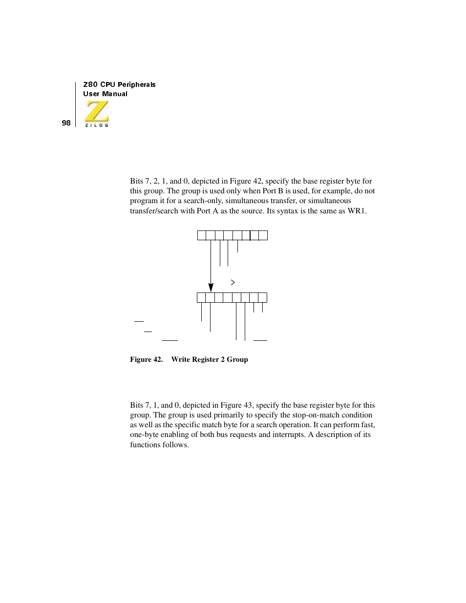 Write register 2 group, Write register 3 group, Figure 42. write register 2 group | Zilog Z08470 User Manual | Page 116 / 330