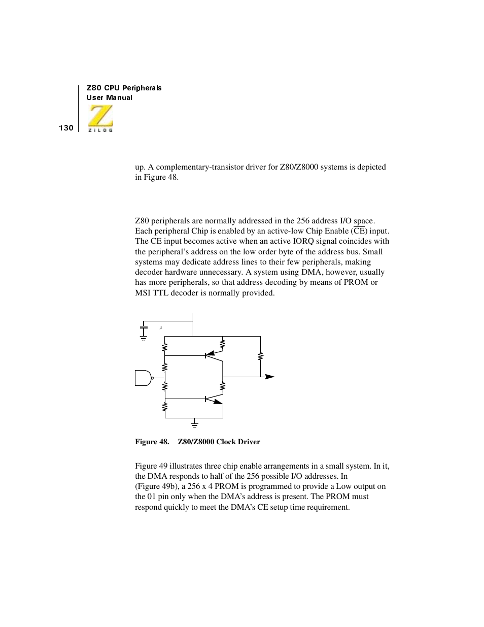 Figure 48. z80/z8000 clock driver, Chip selection and enabling | Zilog Z08470 User Manual | Page 148 / 330