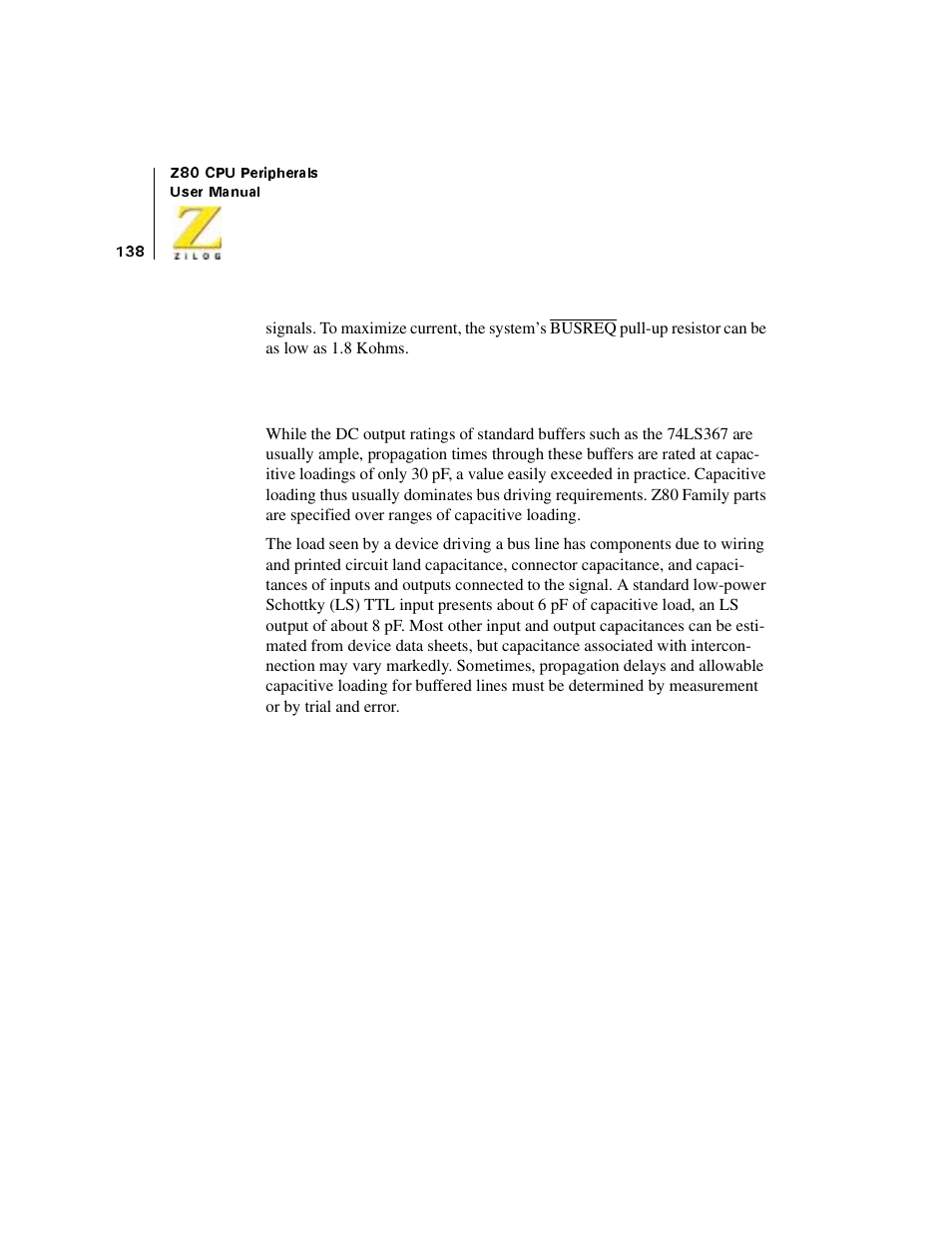 Ttl buffers and drive capacitive loads | Zilog Z08470 User Manual | Page 156 / 330