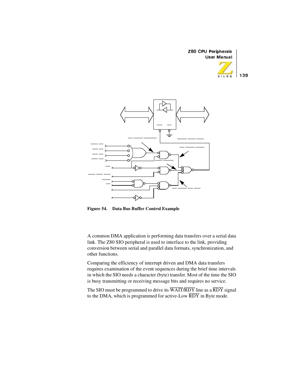Z80 dma and z80 sio example, Figure 54. data bus buffer control example | Zilog Z08470 User Manual | Page 157 / 330
