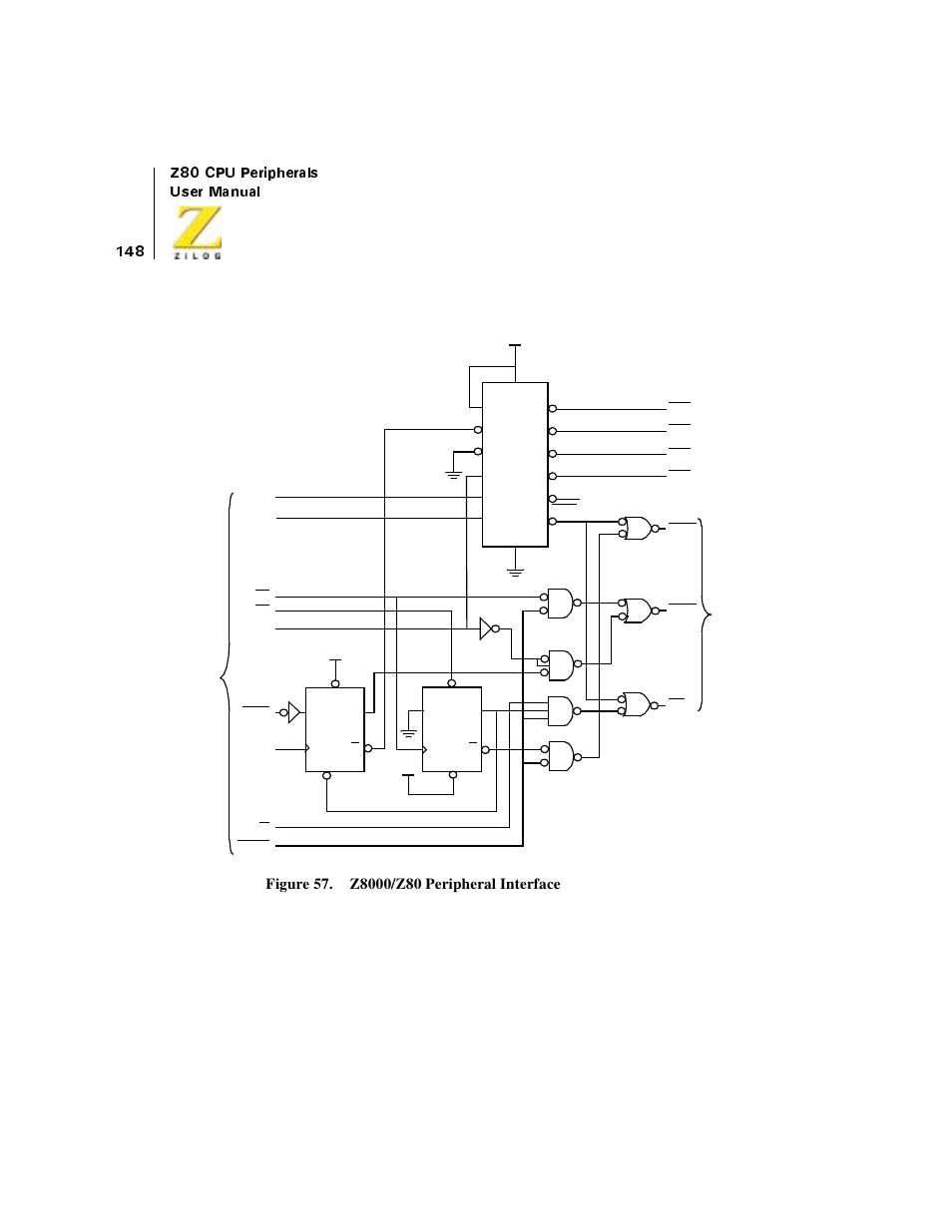Figure 57. z8000/z80 peripheral interface | Zilog Z08470 User Manual | Page 166 / 330