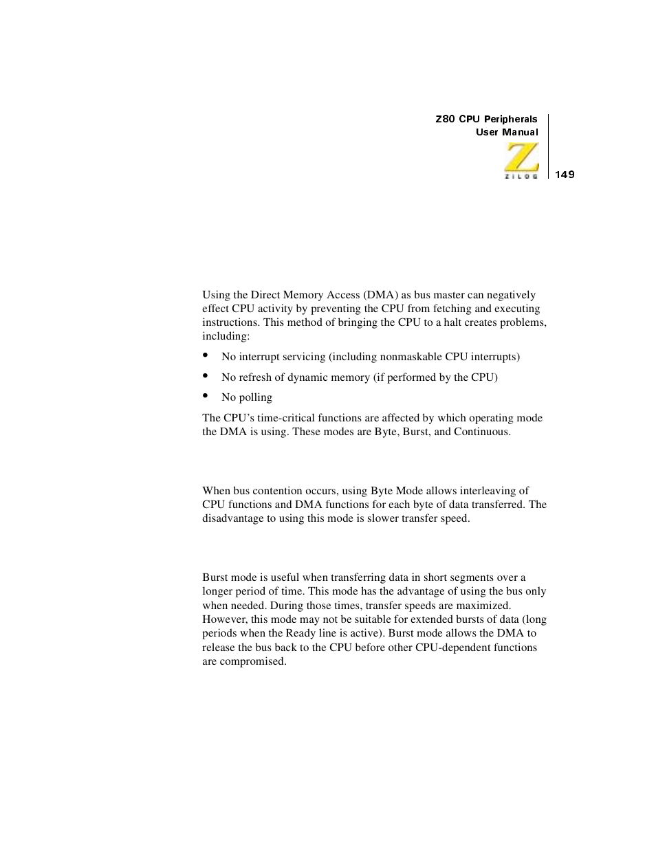Performance limitations, Bus contention, Performance limitations bus contention | Zilog Z08470 User Manual | Page 167 / 330
