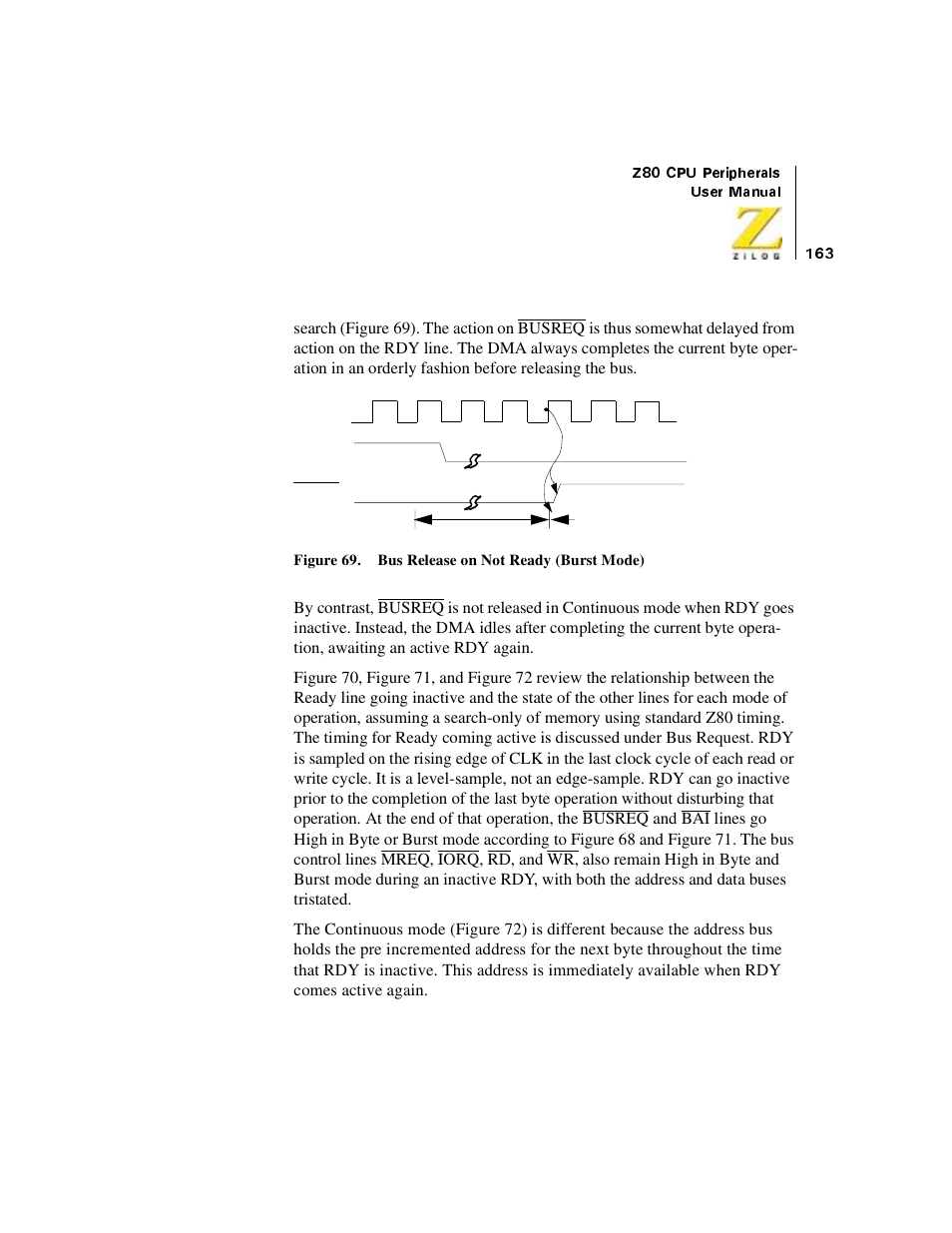 Figure 69. bus release on not ready (burst mode) | Zilog Z08470 User Manual | Page 181 / 330