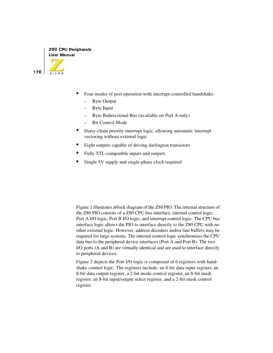 Pio architecture, Overview, Pio architecture overview | Zilog Z08470 User Manual | Page 196 / 330