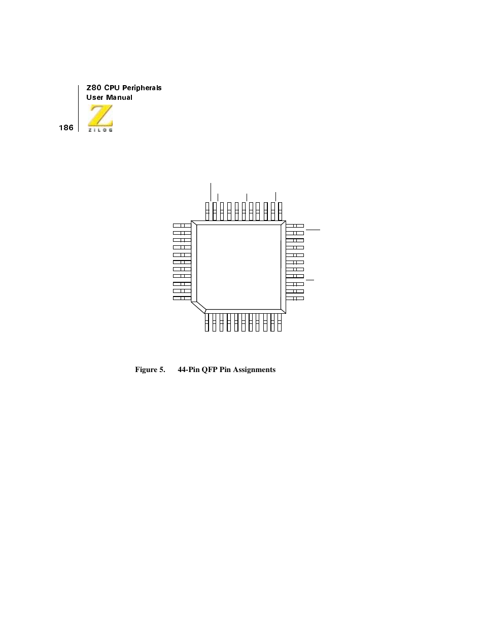 Figure 88. 44-pin qfp pin assignments, Cmos z80 pio | Zilog Z08470 User Manual | Page 206 / 330