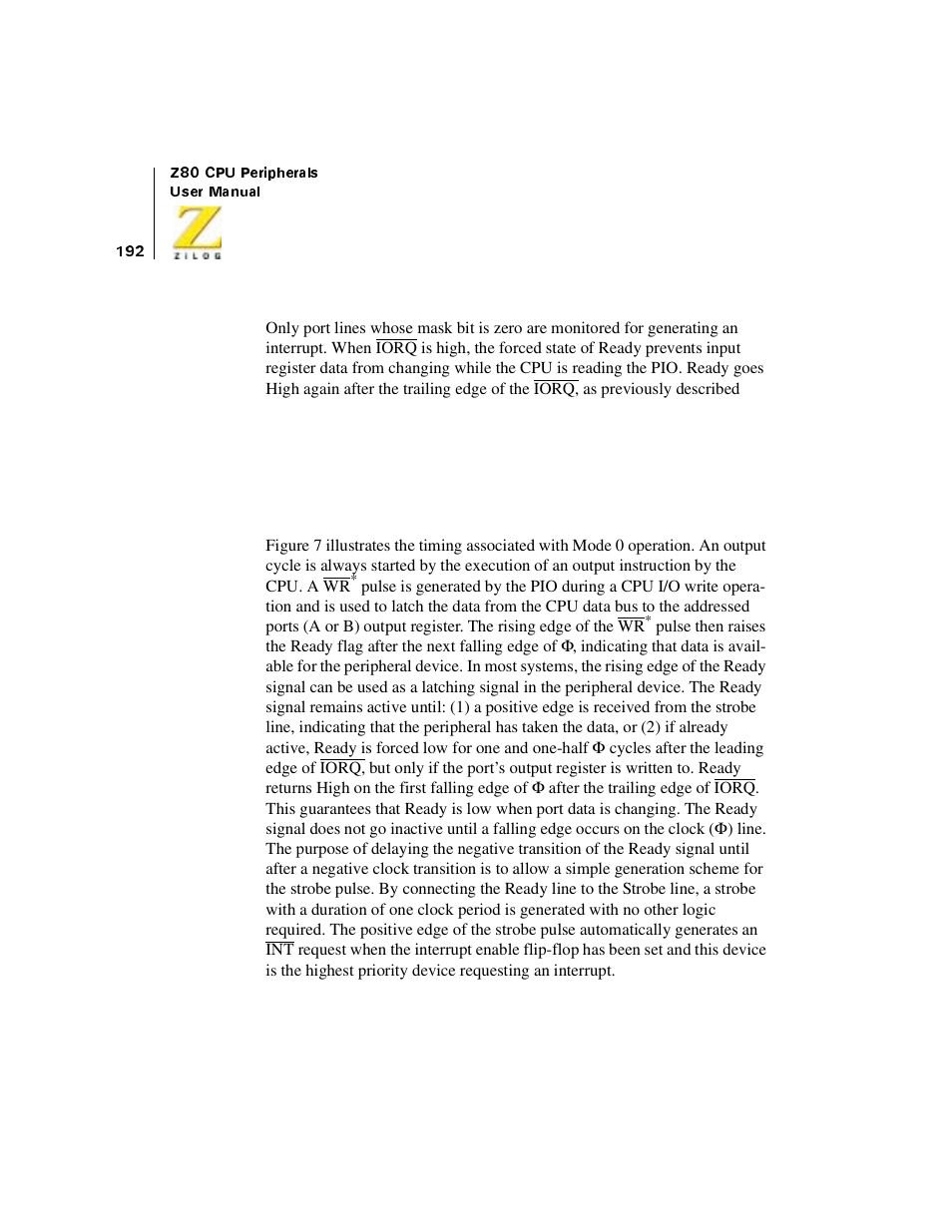 Timing, Output mode (mode 0), Timing output mode (mode 0) | Zilog Z08470 User Manual | Page 212 / 330