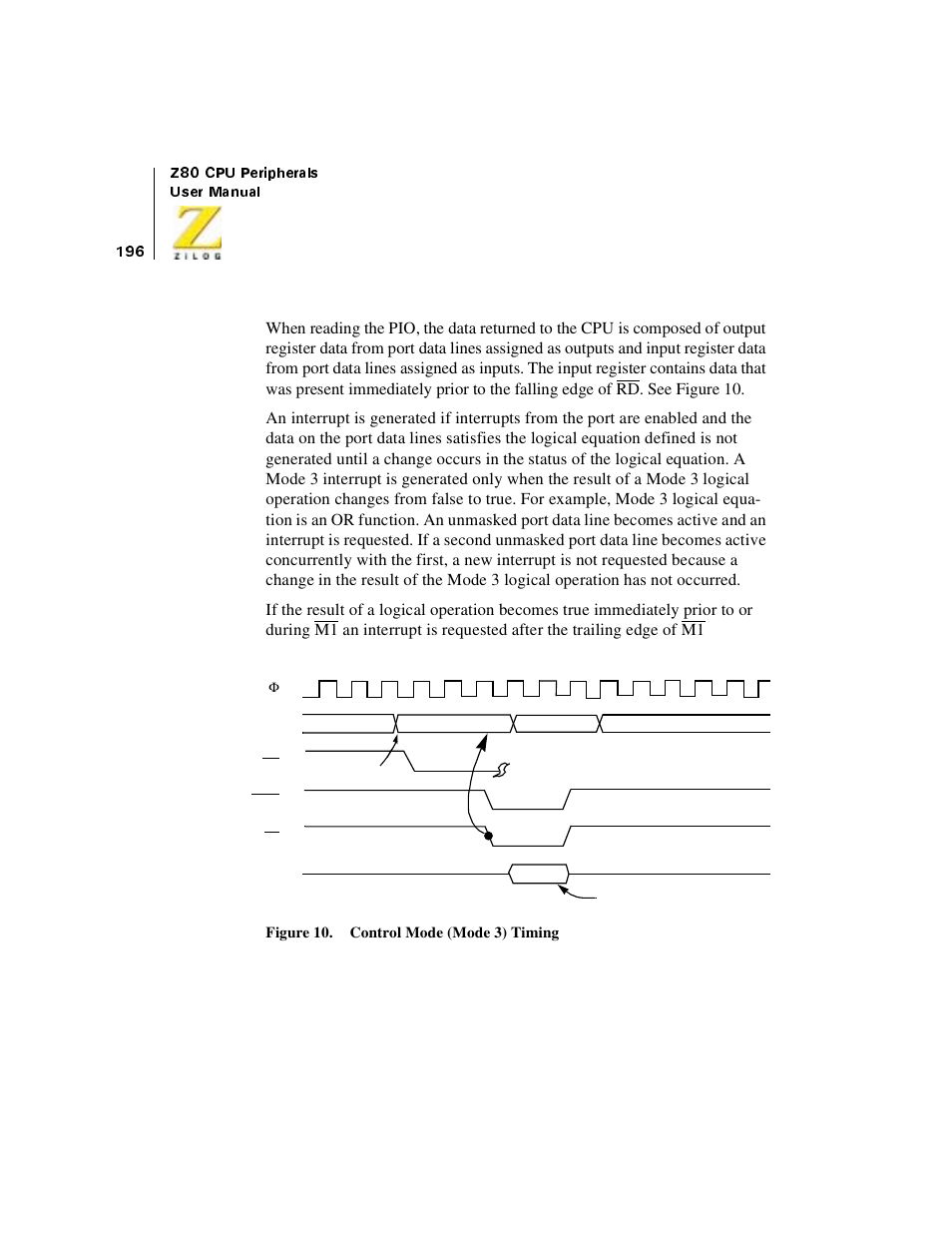 Figure 93. control mode (mode 3) timing, Figure 10. control mode (mode 3) timing | Zilog Z08470 User Manual | Page 216 / 330