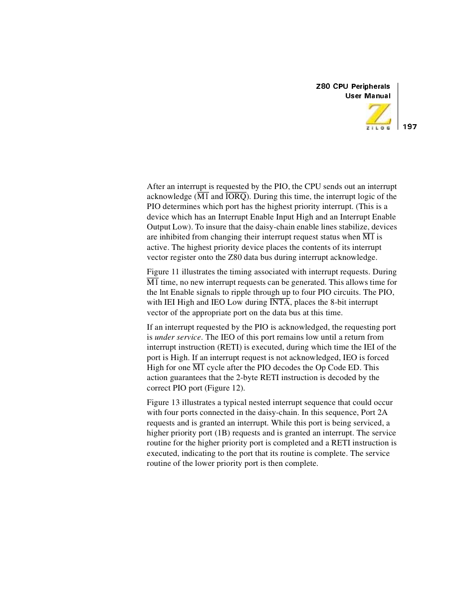 Interrupt servicing | Zilog Z08470 User Manual | Page 217 / 330